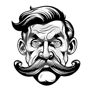 Hand drawn portrait of moustached man