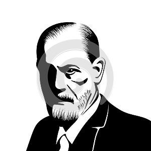 A hand drawn portrait of the psychoanalyist Sigmund Freud.