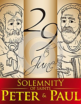 Hand Drawn Portraits for Solemnity of Saints Peter and Paul, Vector Illustration