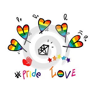 Hand drawn pride, love, with rainbow symbol for Gay slogan and LGBT rights. doodle vector