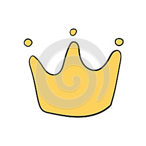 Hand-drawn princess crown. Vector gold crown in doodle style