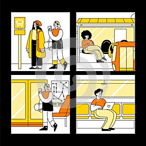 Hand drawn public transport composition set