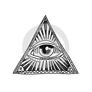 Hand drawn pyramid and eye