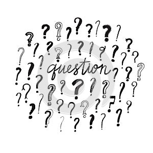 Hand drawn question marks set.