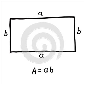 Hand drawn rectangle Area. Sketch for education, icon