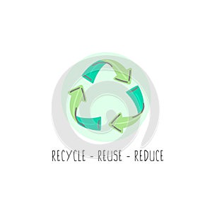 Hand drawn recycle sign. Icon. Eco symbol. Logo. Arrows. Zero waste lifestyle. Save planet. Care of nature. Vegan