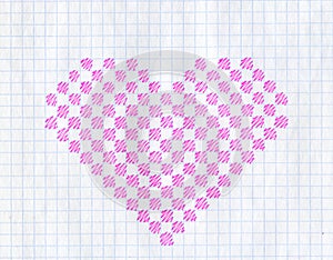 A hand-drawn red heart, horizontal background, paper for a school notebook