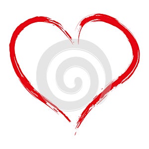 Hand drawn red heart isolated on white background,