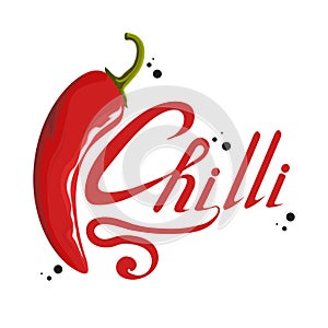 Hand drawn Red hot pepper. Spicy ingredient. Chili logo. Spice Hot Chili Pepper isolated on white background. Natural healthy food