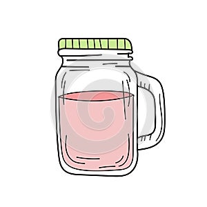 Hand drawn red lemonade in a glass jar. Vector on white