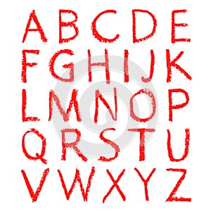Hand-drawn red lipstick alphabet. Calligraphy font. Modern brushpen lettering. Grunge style alphabet.
