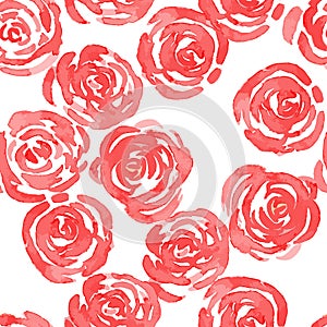 hand drawn red watercolor roses and cute little flowers seamless pattern. vector illustration.