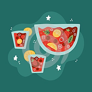 Hand drawn refreshing sangria illustration Vector illustration.