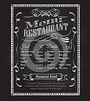 Hand drawn restaurant menu blackboard vintage frame label