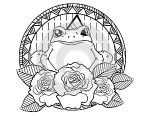 frog tattoo sketch with roses and leafes vintage neo traditional tattoo sketch