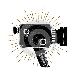 Hand drawn retro camcorder vector illustration.