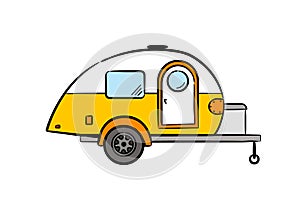 Hand-drawn retro caravan trailer