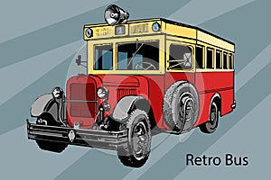 Hand-drawn Retro city bus vector drawing