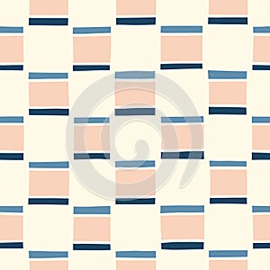 Hand-Drawn Retro Geometric Checks Vector Seamless Pattern