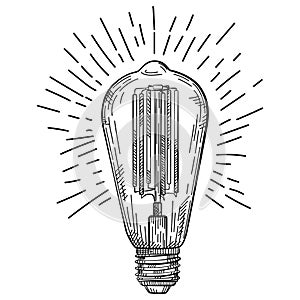 Hand-drawn retro light bulb sketch. Vintage-style bulb illustration