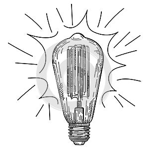 Hand-drawn retro light bulb sketch. Vintage-style bulb illustration