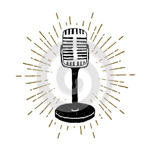 Hand drawn retro microphone vector illustration.