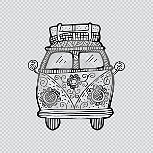 Hand drawn retro mini van