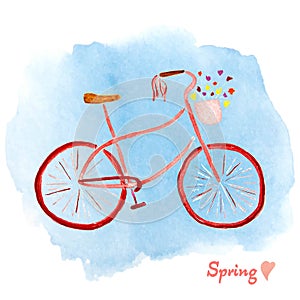 Hand-drawn retro style bicycle. Watercolor painting. Editable vector format. Cute and stylish ilustration with floral elements. Sp photo