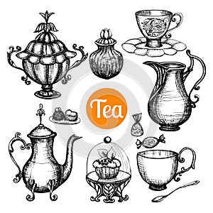 Hand Drawn Retro Tea Set
