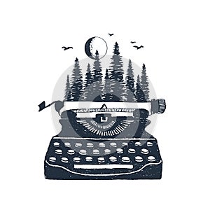 Hand drawn retro typewriter vector illustration.