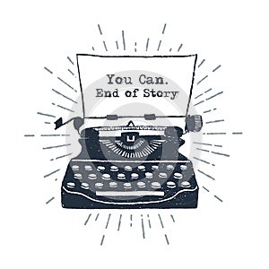 Hand drawn retro typewriter vector illustration.