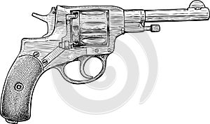 Hand drawn of revolver of the Nagant system 1895 years