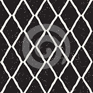 Hand-drawn rhombus lines geometric seamless pattern. Monochrome ink strokes. Abstract vector background texture.