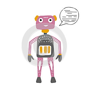 Hand drawn robot isolated illustration. Cute character for kids,children,nursery.