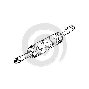 Hand Drawn rolling pin doodle. Sketch style icon. Decoration element. Isolated on white background. Flat design. Vector