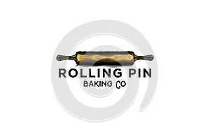hand drawn rolling pin, vintage bakery logo Designs Inspiration Isolated on White Background.