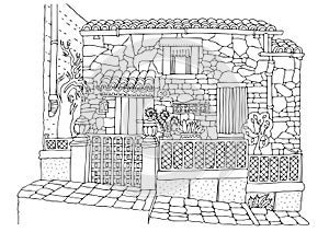 Hand drawn romantic house from mediterranean coast.