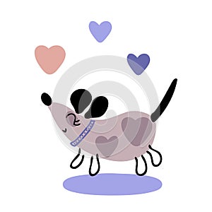 Hand drawn romantic valentine puppy and hearts. Perfect for T-shirt, postcard, textile and print. Doodle vector illustration