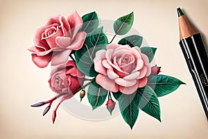 Hand drawn rose flowers bunch. Generative AI photo
