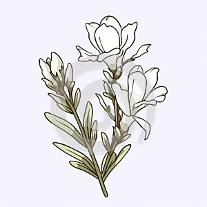 Hand Drawn Rosemary Flowers: Flat Colors, Religious Symbolism, Subtle Realism