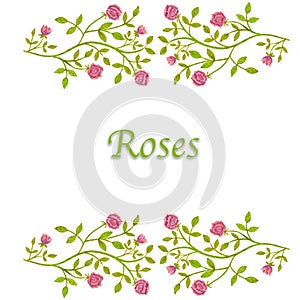 Hand drawn roses flowers frame, floral border, for greeting card, invitation, summer floral ornament, soft color frame, celebratio