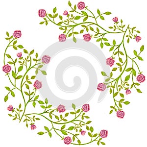 Hand drawn roses flowers frame, floral border, for greeting card, invitation, summer floral ornament, soft color frame, celebratio