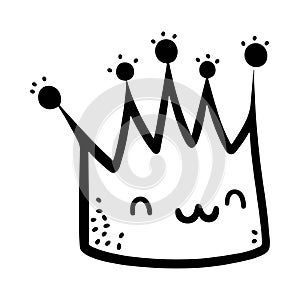 Hand drawn royal crown isolated on white background. Vector illustration, doodle style