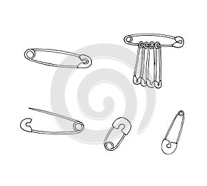 Hand-drawn Safety fixing pin set isolated on white background.