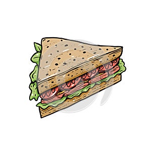Hand drawn sandwich colorful cartoon style art vector illustration.