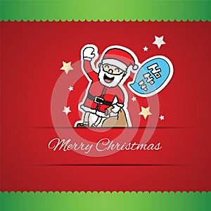 Hand drawn Santa Claus and ho ho ho speech bubble greeting card