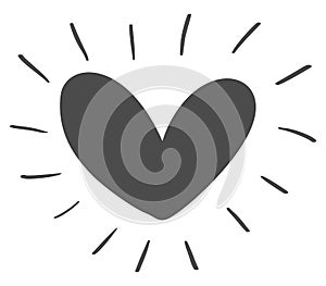 Hand drawn scandinavian Velentines Day heart icon silhouette. Vector Simple contour valentine symbol. Isolated Design