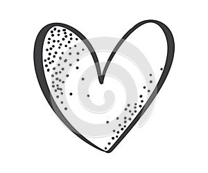 Hand drawn scandinavian Velentines Day heart with ornament flourish icon silhouette. Vector Simple contour valentine