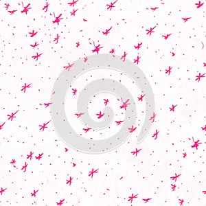 Hand Drawn Scattered Dots and Stars in Dark Magenta Pink Marker on White Background Pattern Seamless Tile Horizontal and Vertical