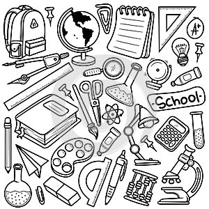 Hand drawn School doodle vector set
